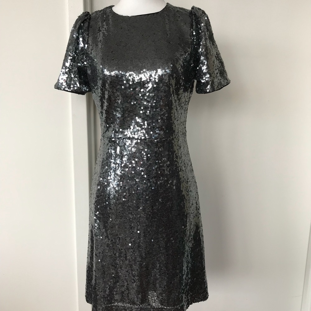 ANN TAYLOR Silver Grey Sequin Mini Dress